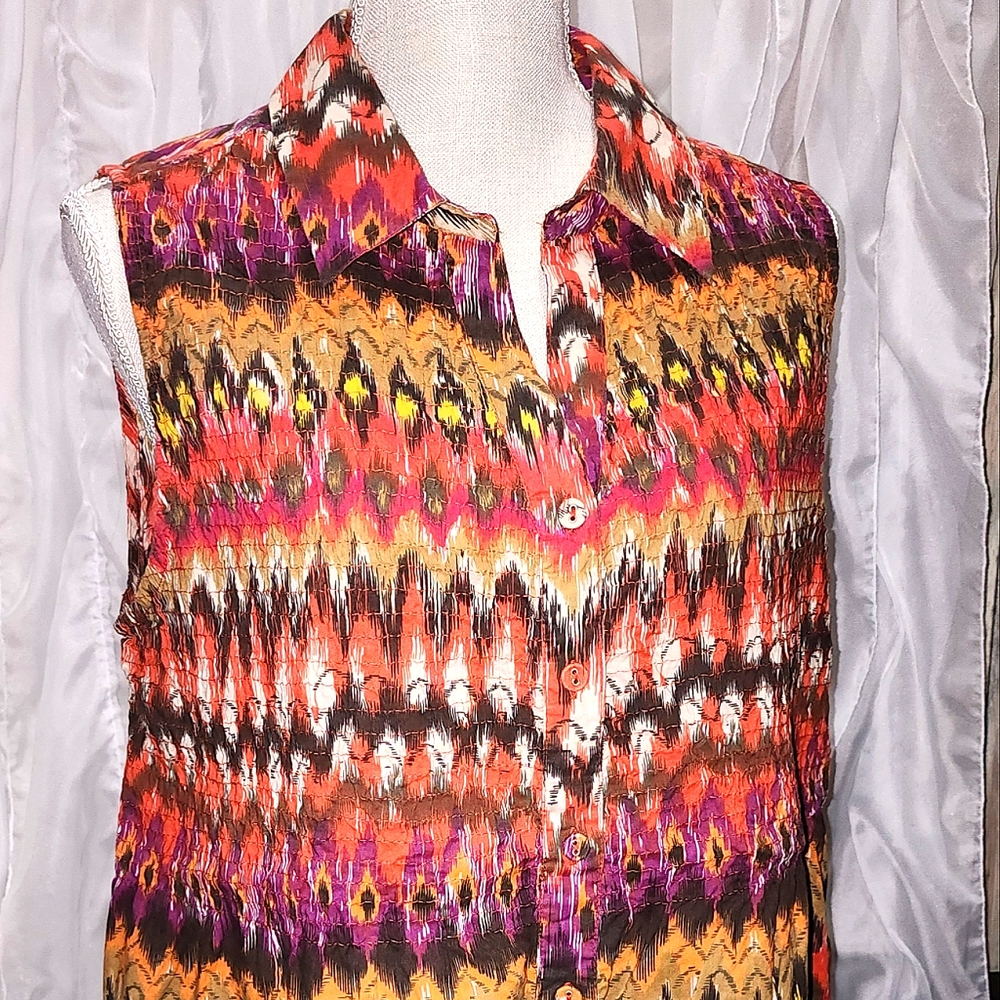 Avenue V Neck Button Down Multi Texture/Stitching… - image 1